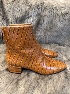 J. Crew Cognac Croc-Embossed Leather Ankle Booties Size 9.5